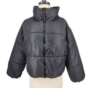 Old Navy 100% Recycled Materials Cropped Puffer Jacket Quilted Black Size Small